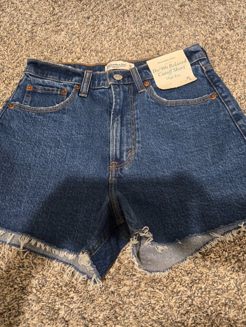 NWT Abercrombie & Fitch 90s Relaxed Cutoff Jean Shorts High Rise Dark Blue 0/25